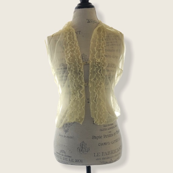 Vintage Sheer Yellow Ruffle Sleeveless Blouse - Picture 14 of 14